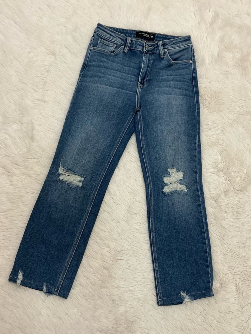 💜 Just Black Denim - Medium Blue Straight Leg Ripped Jeans